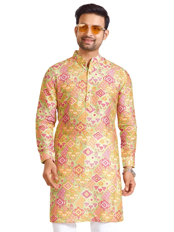 Light green printed kurta in cotton