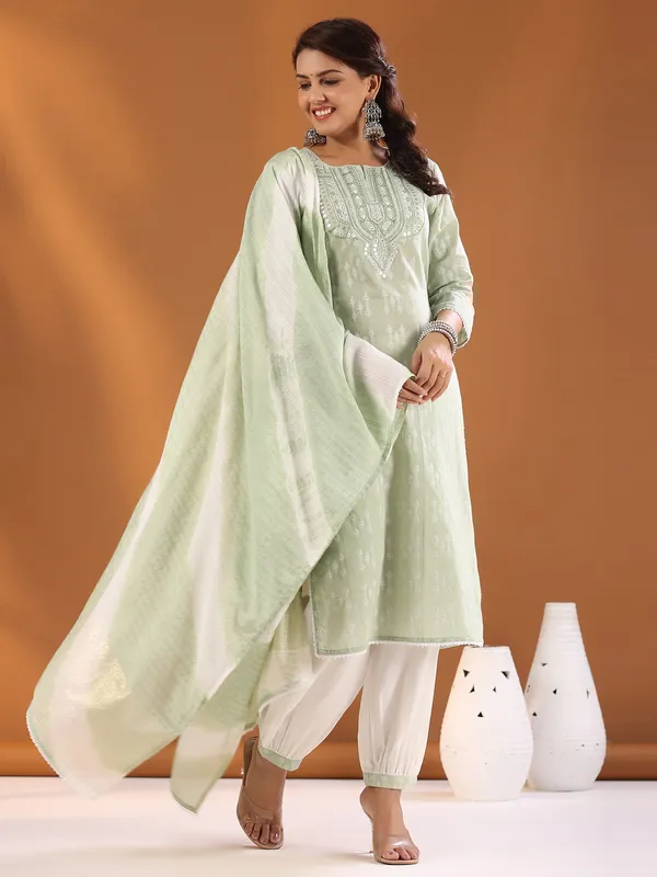 Light green printed kurti set with dupatta