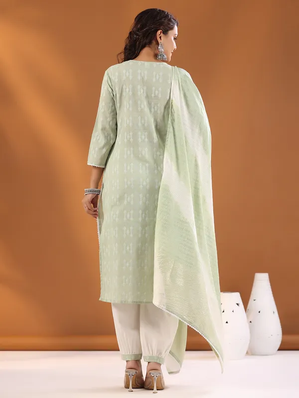 Light green printed kurti set with dupatta