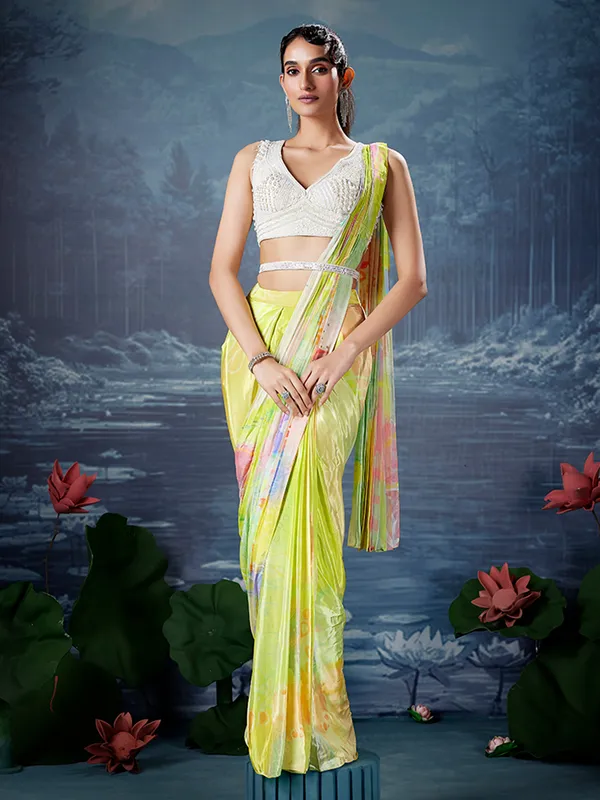 Light green printed ready to wear saree