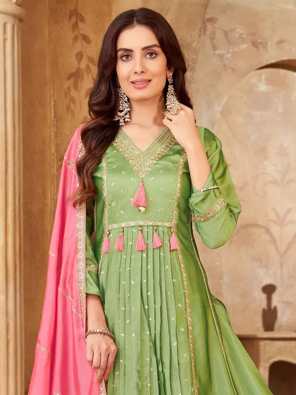 Light green salwar suit in silk with dupatta