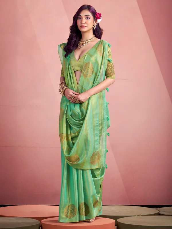 Light green saree in soft tissue silk