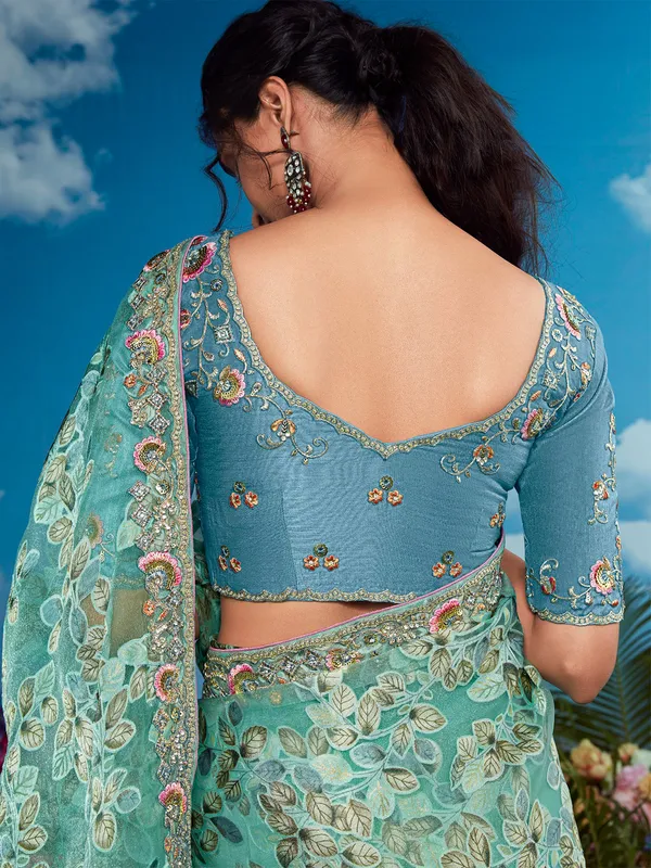 Light green saree with embroidery border