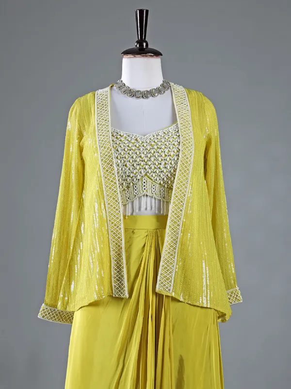 Light green satin silk indowestern suit
