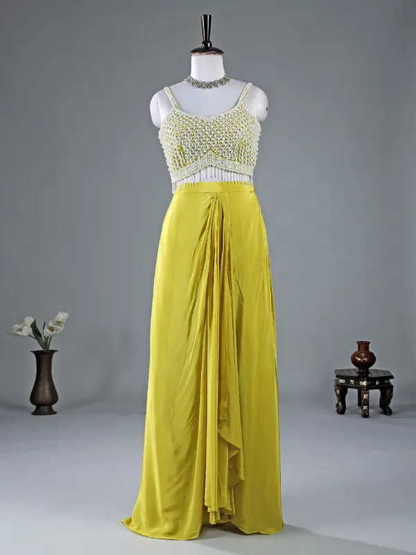 Light green satin silk indowestern suit