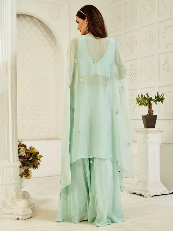 Light green satin silk jacket style palazzo suit