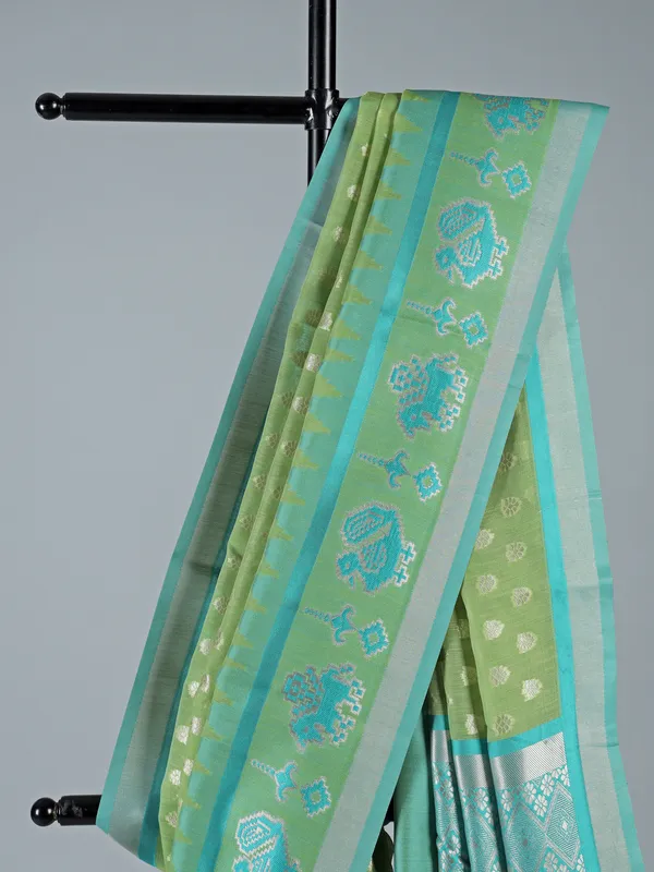 Light green semi cotton silk saree