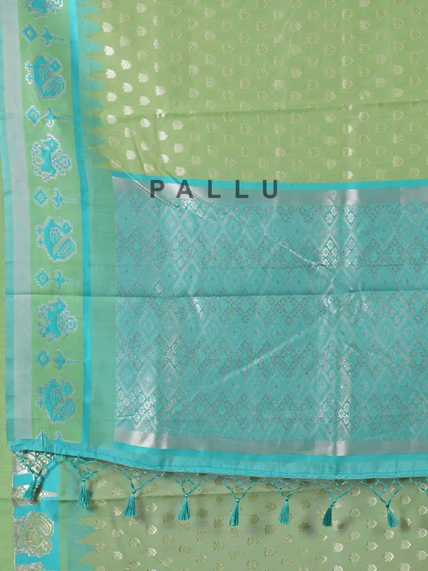 Light green semi cotton silk saree