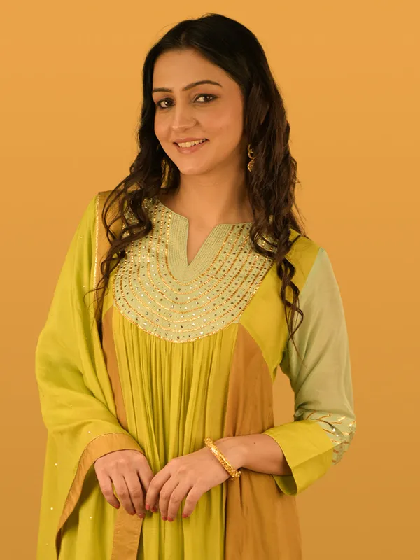 Light green shaded festive wear modal silk salwar suit