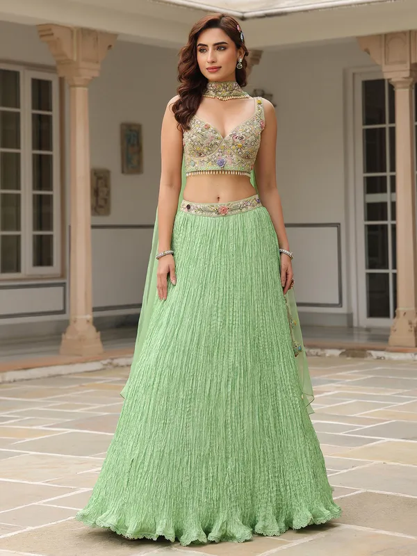 Light green silk and organza lahenga choli