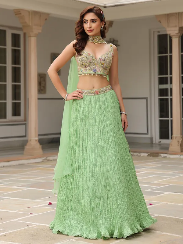 Light green silk and organza lahenga choli