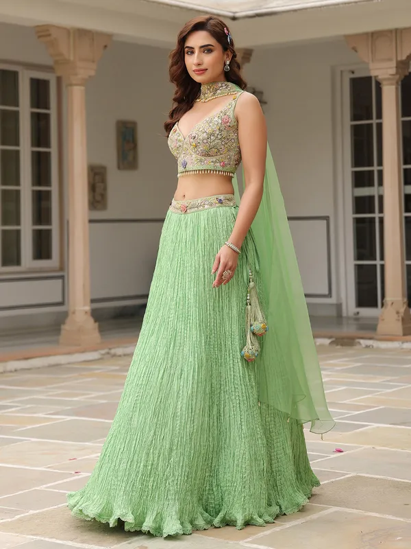 Light green silk and organza lahenga choli