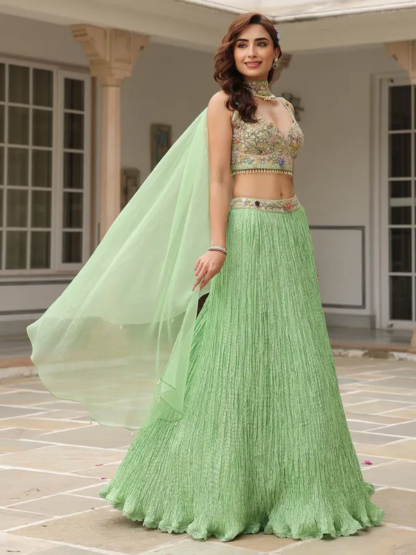 Light green silk and organza lahenga choli