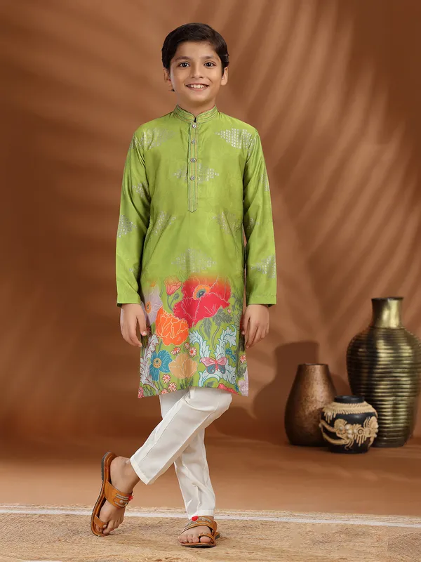 Light green silk kurta suit for boys