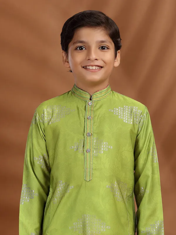 Light green silk kurta suit for boys