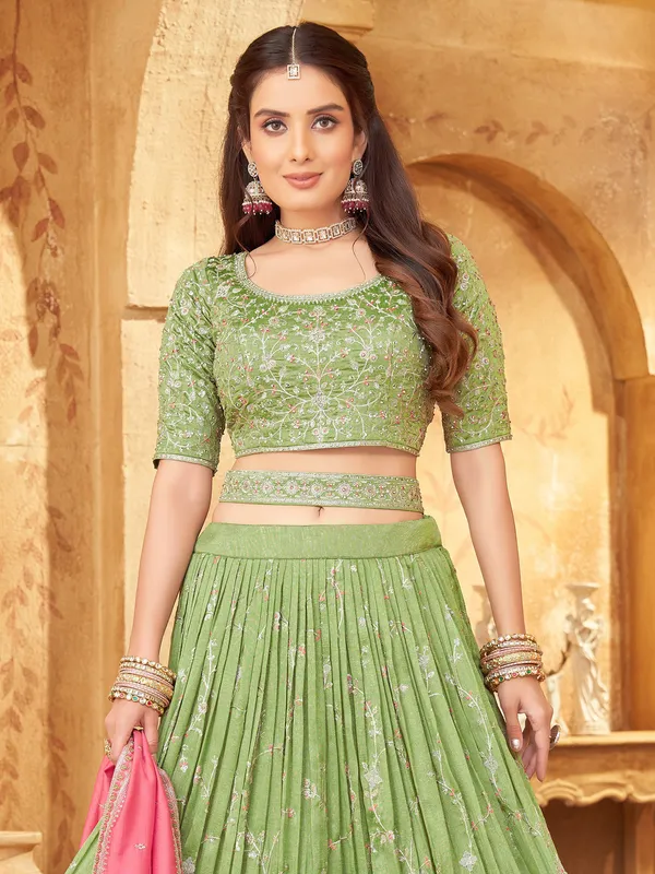 Light green silk lehenga choli for wedding
