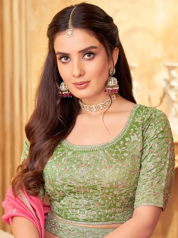 Light green silk lehenga choli for wedding