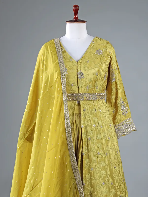 Light green silk lehenga suit with dupatta