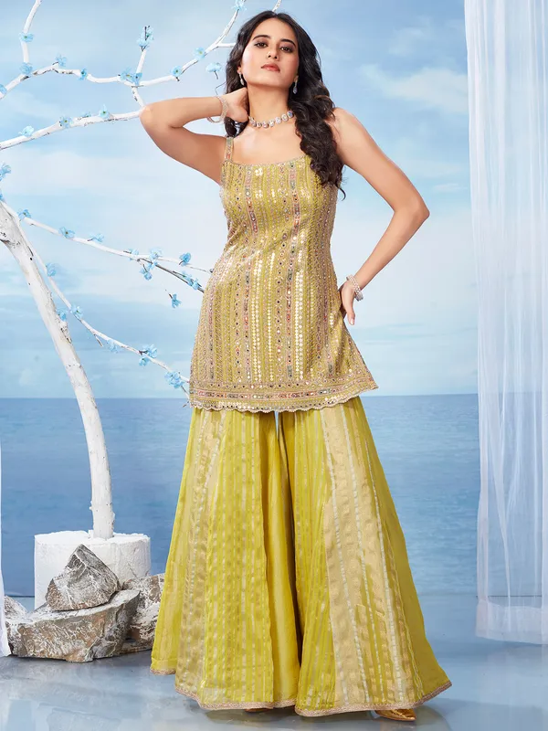 Light green silk palazzo sharara salwar suit