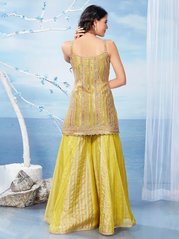 Light green silk palazzo sharara salwar suit