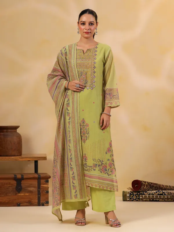 Light green silk printed kurti set