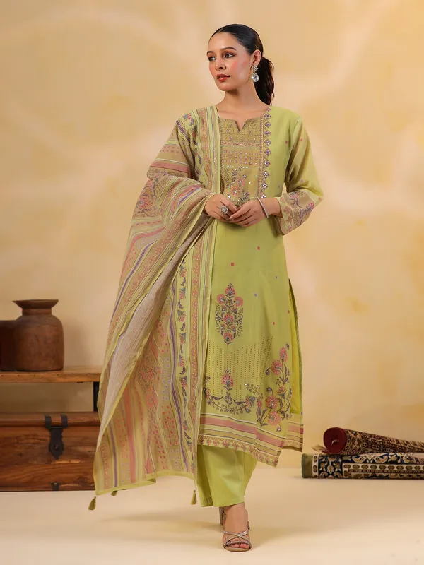 Light green silk printed kurti set
