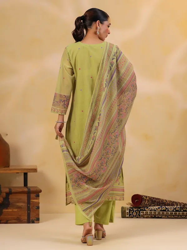 Light green silk printed kurti set
