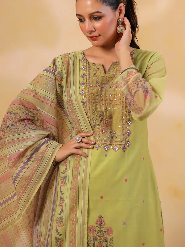 Light green silk printed kurti set