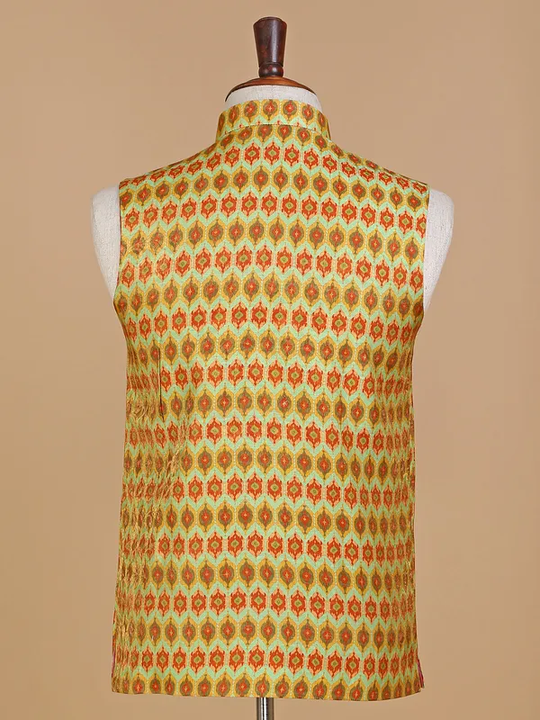 Light green silk printed waistcoat