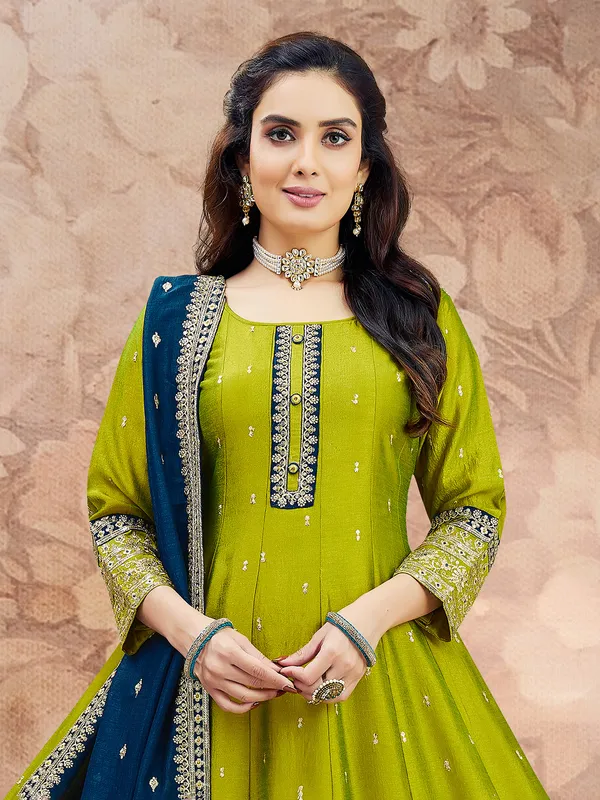 Light green silk salwar suit with dupatta
