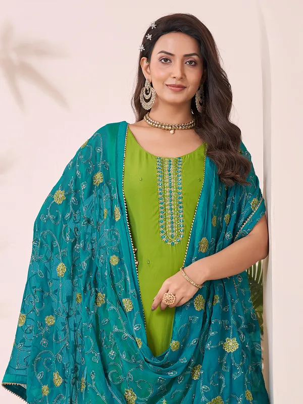 Light green silk salwar suit with resham work
