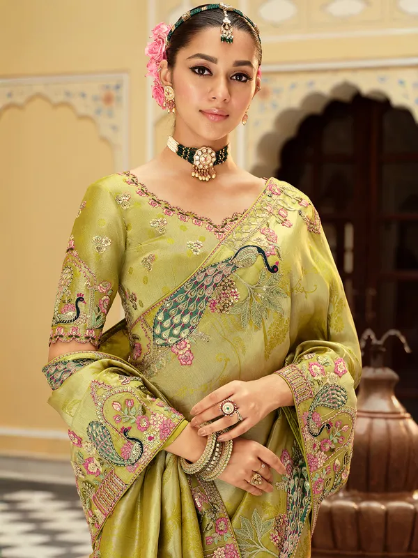 Light green silk saree for wedding wear