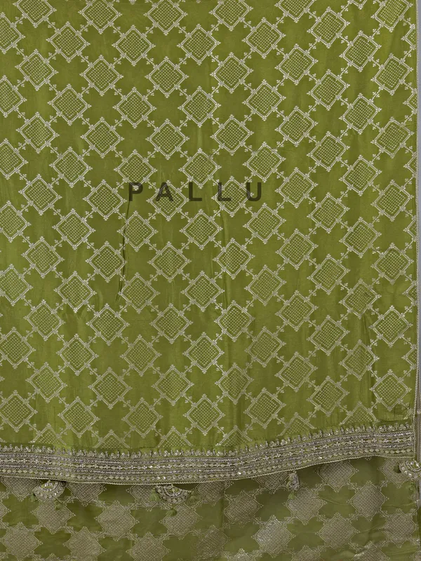 Light green silk saree with ready made blouse
