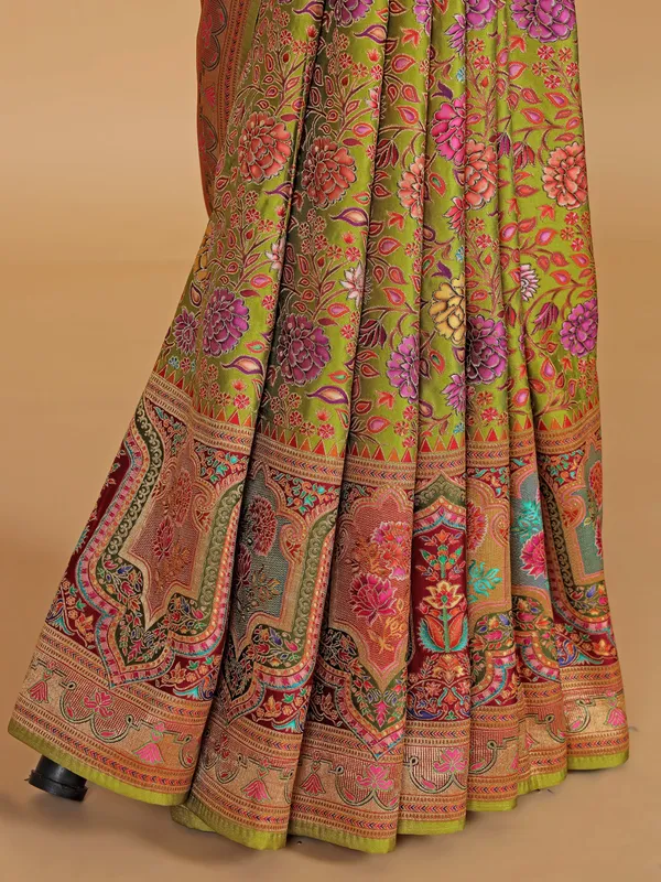 Light green silk saree with zari weaving