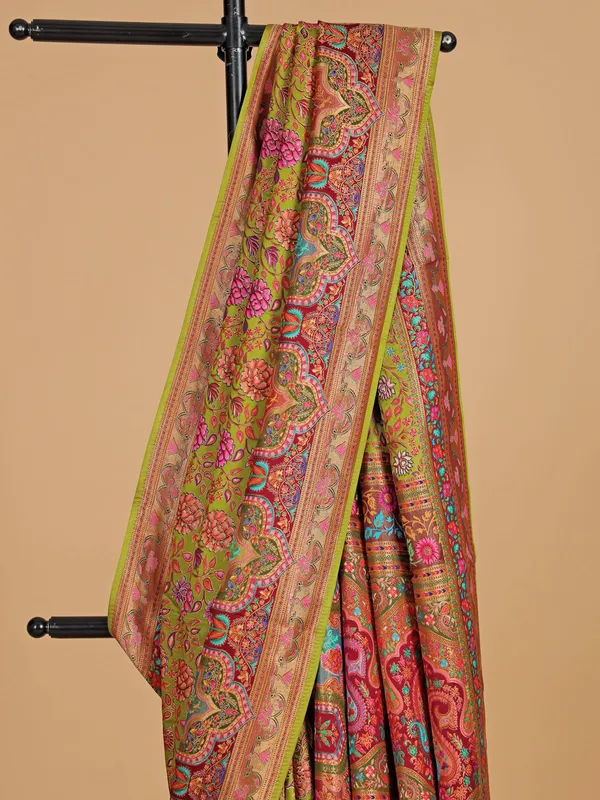 Light green silk saree with zari weaving