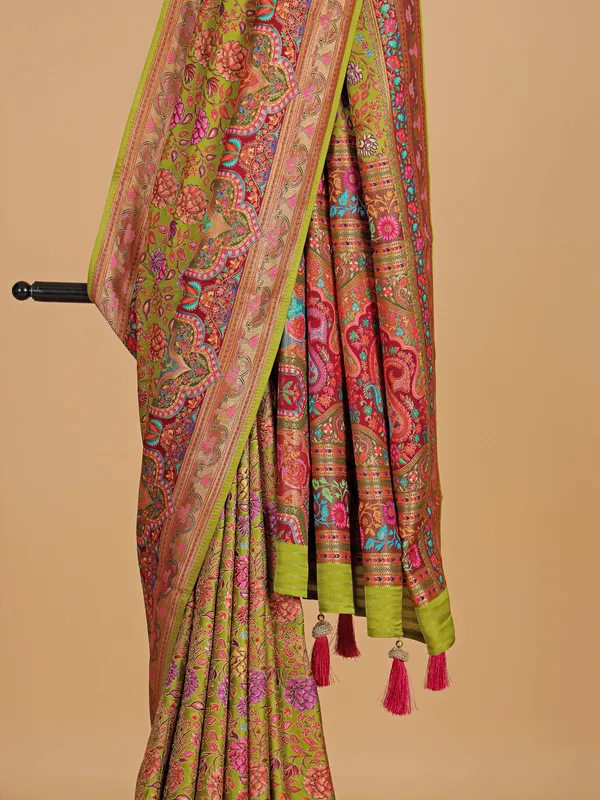 Light green silk saree with zari weaving