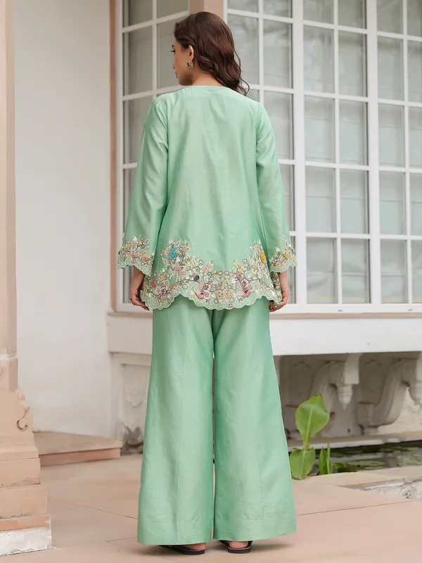 Light green silk tencel embroidery co-ord set