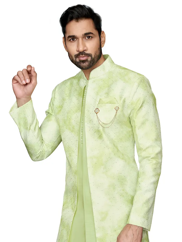 Light green silk wedding indowestern