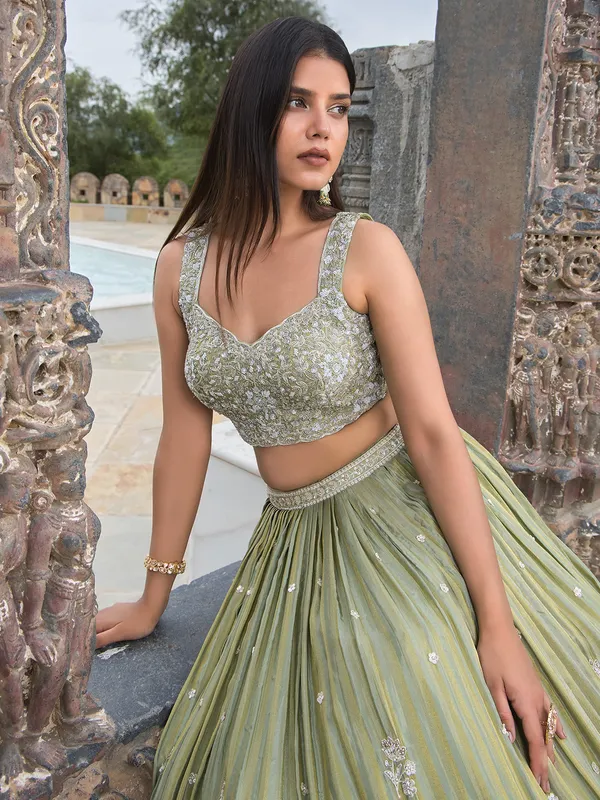 Light green silk wedding wear lehenga choli