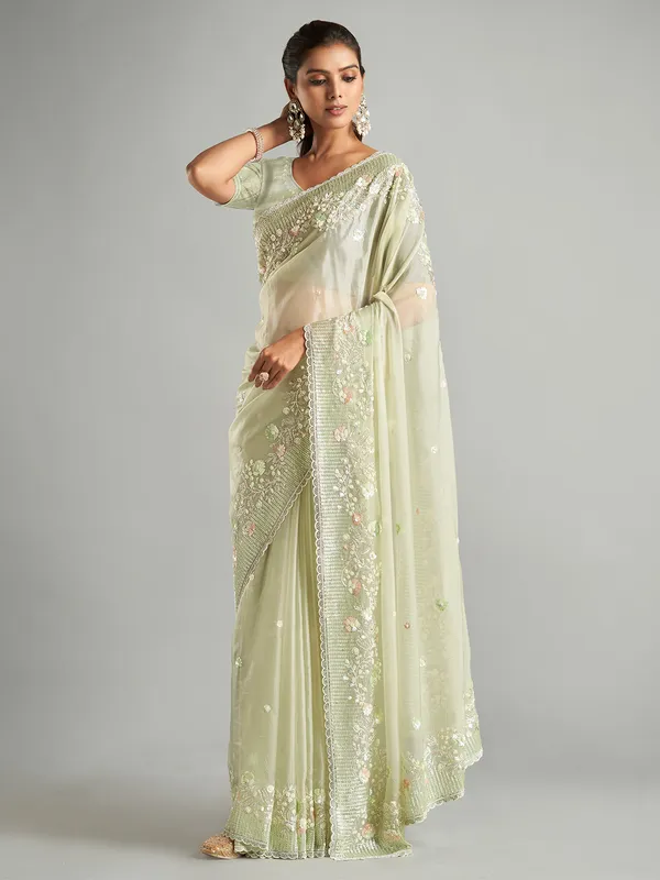 Light green soft organza saree