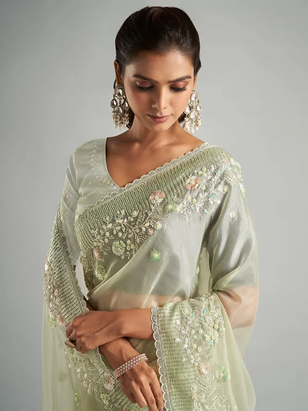 Light green soft organza saree