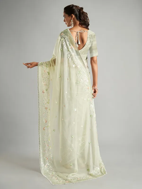 Light green soft organza saree