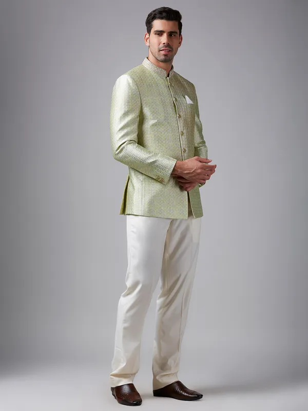 Light green texture silk jodhpuri suit