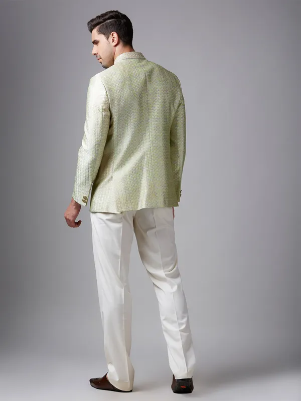 Light green texture silk jodhpuri suit