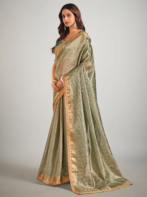 Light green tisse silk zari weaving saree