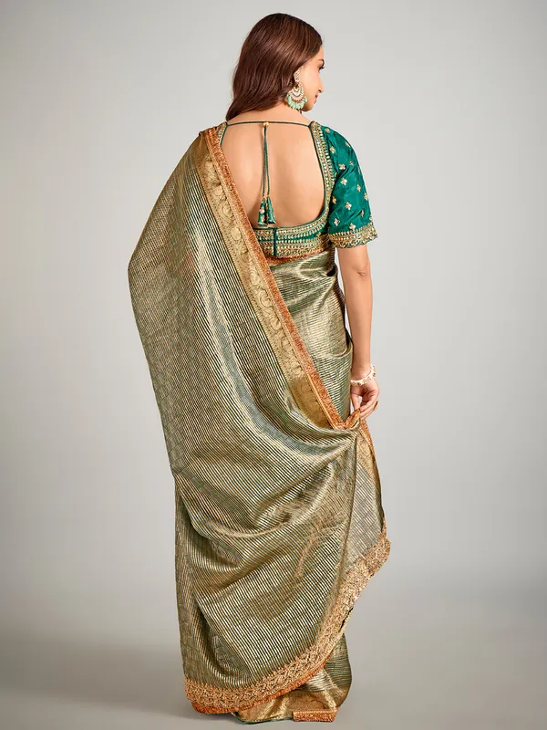 Light green tisse silk zari weaving saree