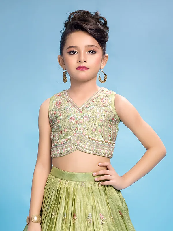Light green wedding wear silk lehenga choli with embroidery