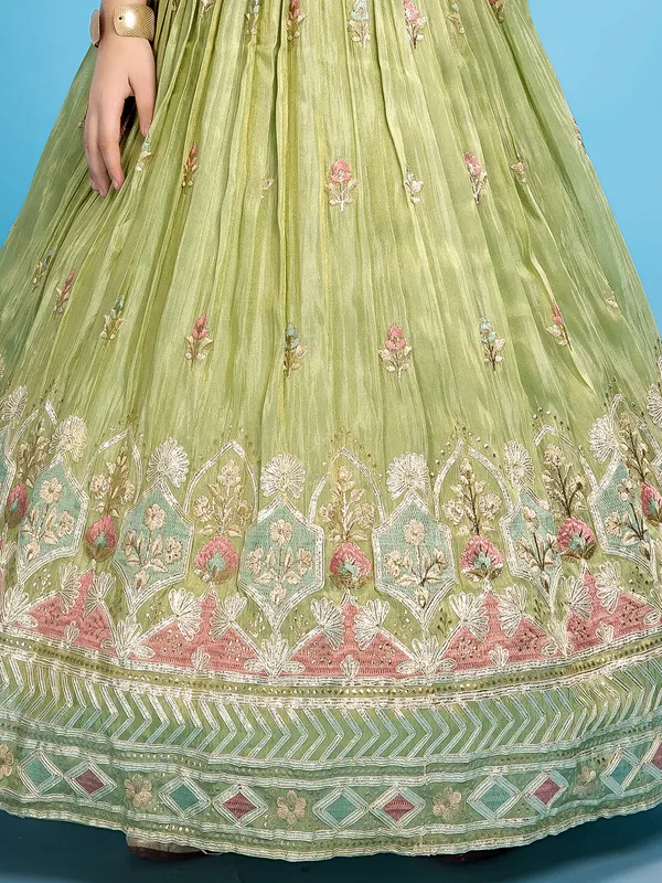 Light green wedding wear silk lehenga choli with embroidery