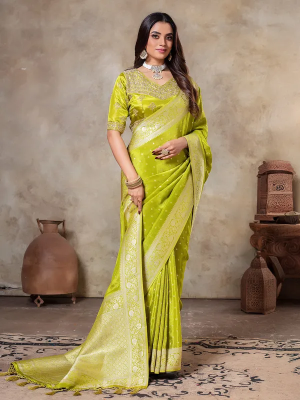 Light green zari weaving saree for wedding