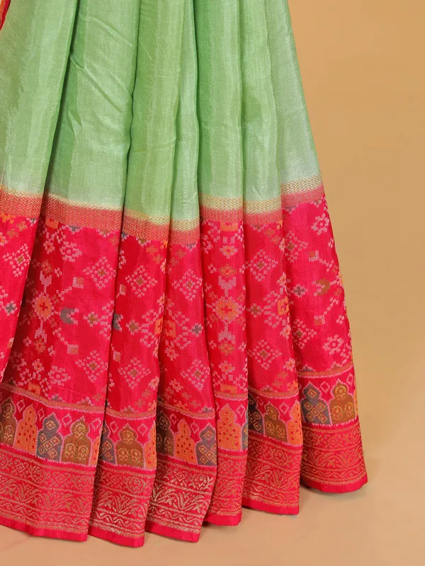 Light green zari weaving wedding style patola silk saree